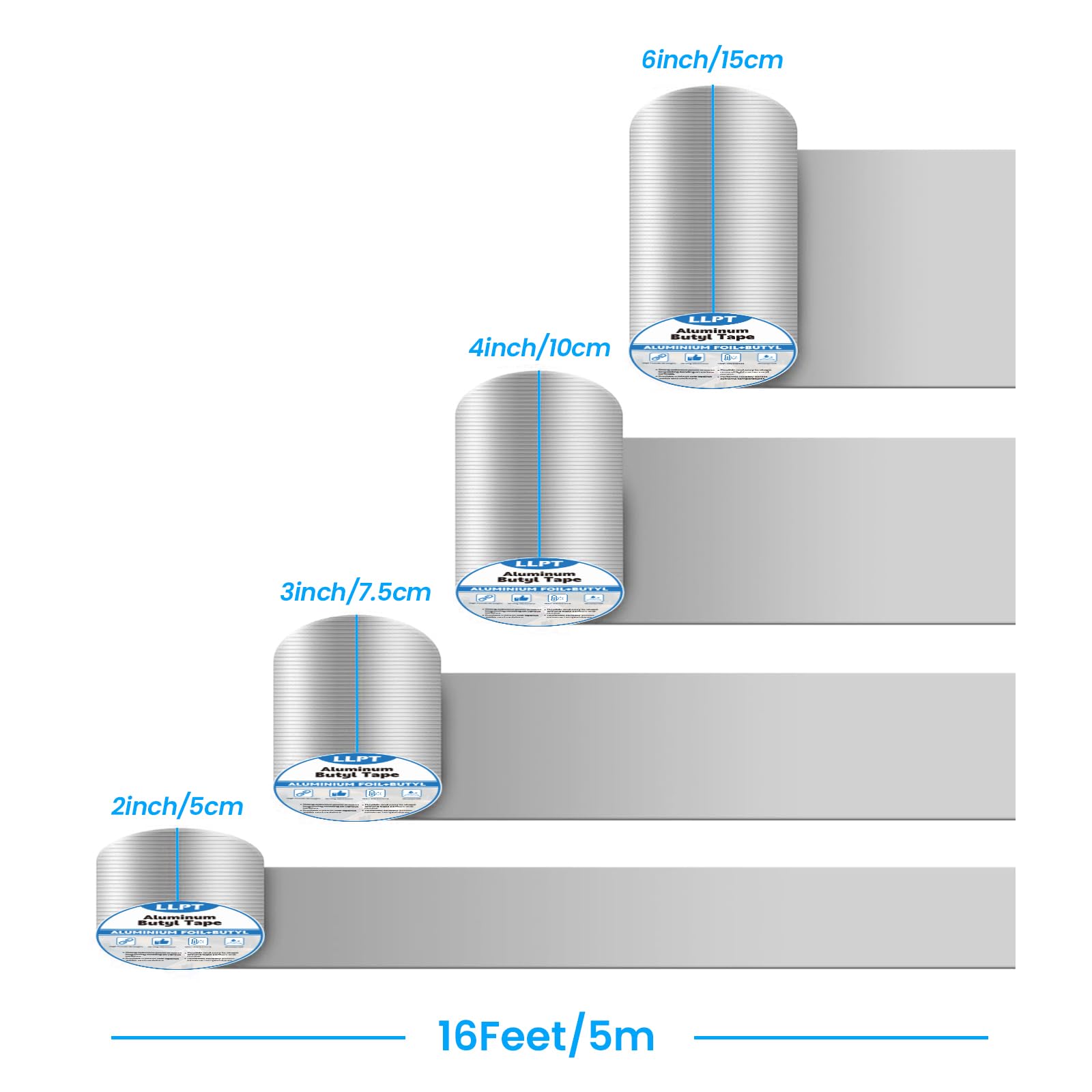 LLPT Aluminium Ruban Butyle | 15 cm x 5 m | Ruban D'étanchéité Imperméable | pour Solins de Toiture Métallique Réparation de Toiture de Camping-Car Réparation de Fuites de Gouttières (AB437WT)