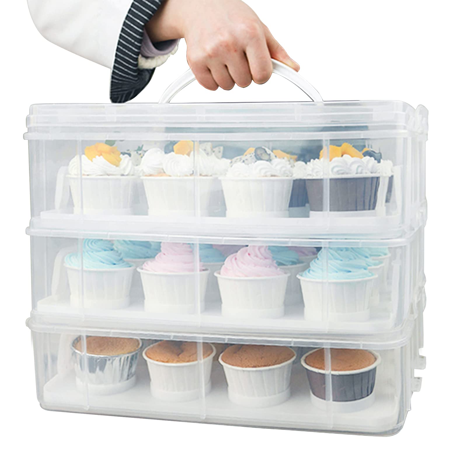 Buy 3 Tier Cupcake Carrier with Lid,Holds 36 Cupcakes or 3 Large Cakes Food Transporter
