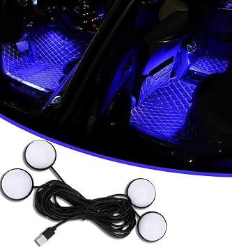 Car Interior LED Lights,Car Accessories, Automotive Ambient Neon Light Kit with USB Port, Gifts for Men and Women, 4 in 1 Decoration Lights for Car, Garden, Home, Party Blue