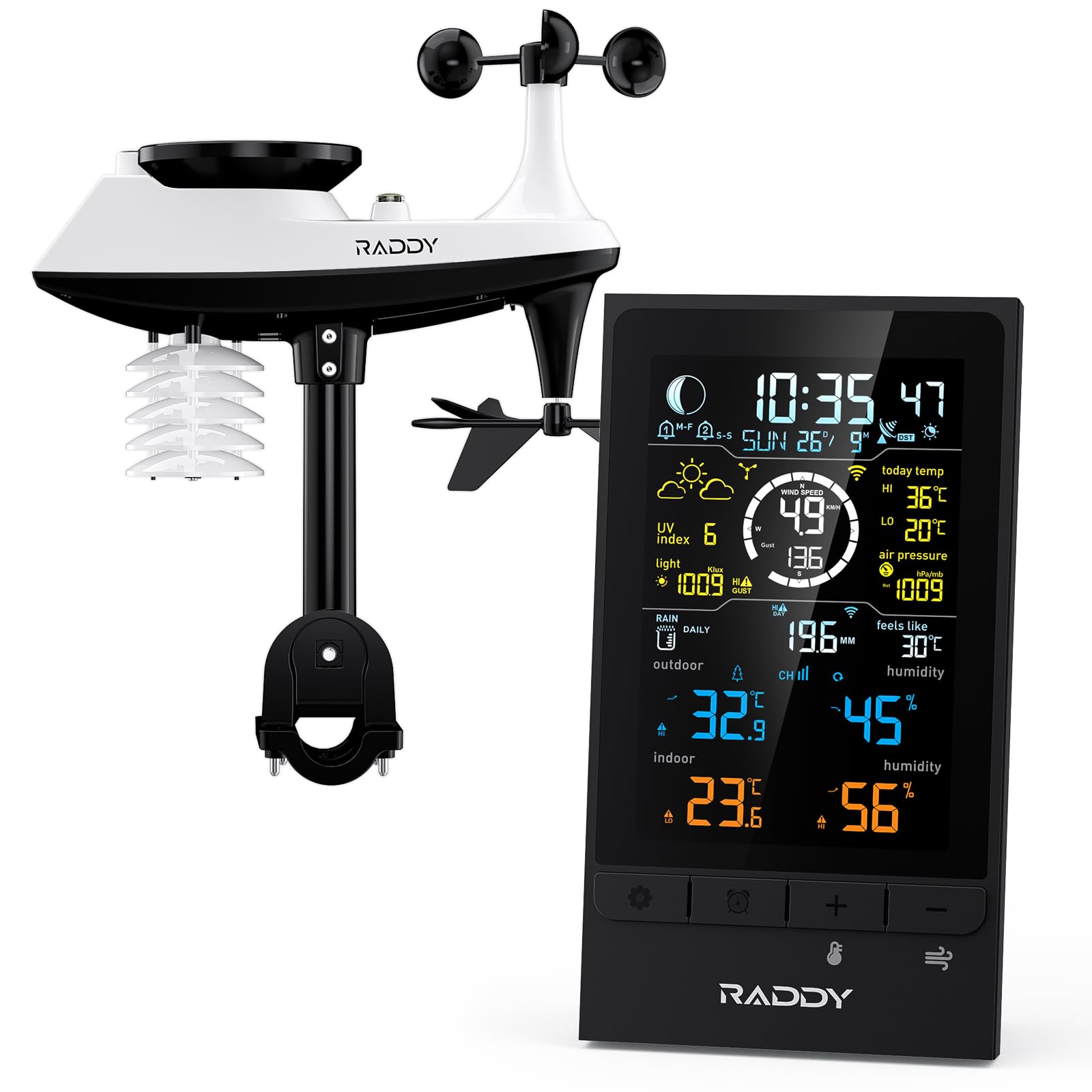 Raddy UV7 Station Météo Sans Fil Pro 12-en-1 Intérieur Extérieur