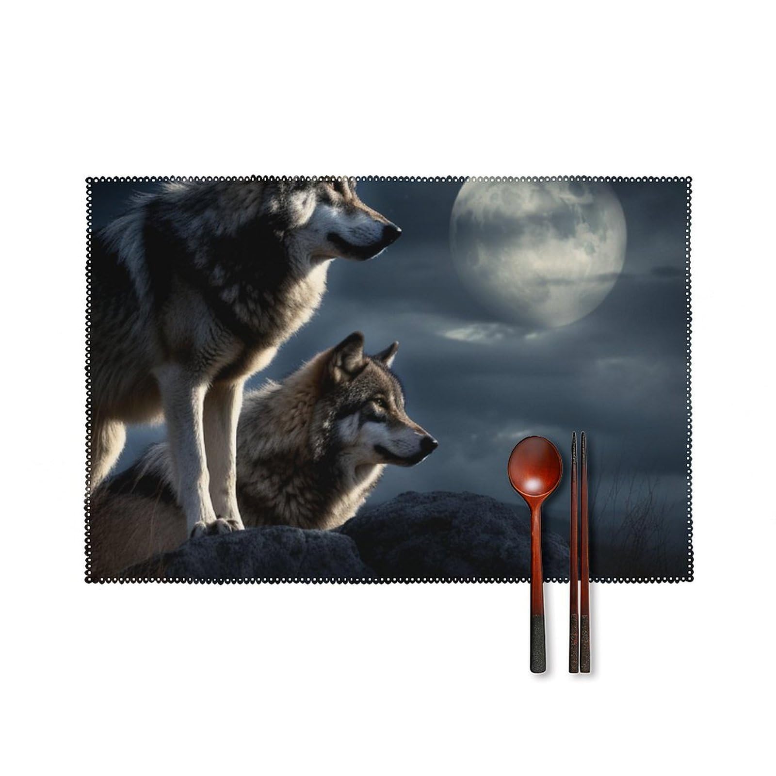 Sets de table antidérapants lot de 6 lavables motif loup clair de lune