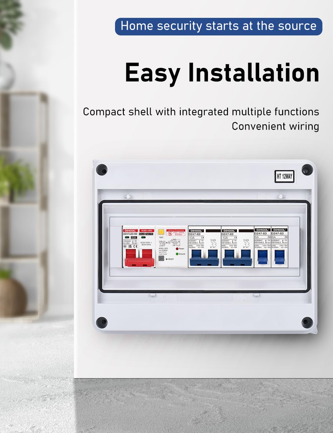 DIHOOL Ground Fault Circuit Breaker with Voltage Surge Arrester Protection, 63 Amp, 2 Poles, AC 120V-240V, DIN Rail Mount Residual Current Circuit Breaker - Image 6