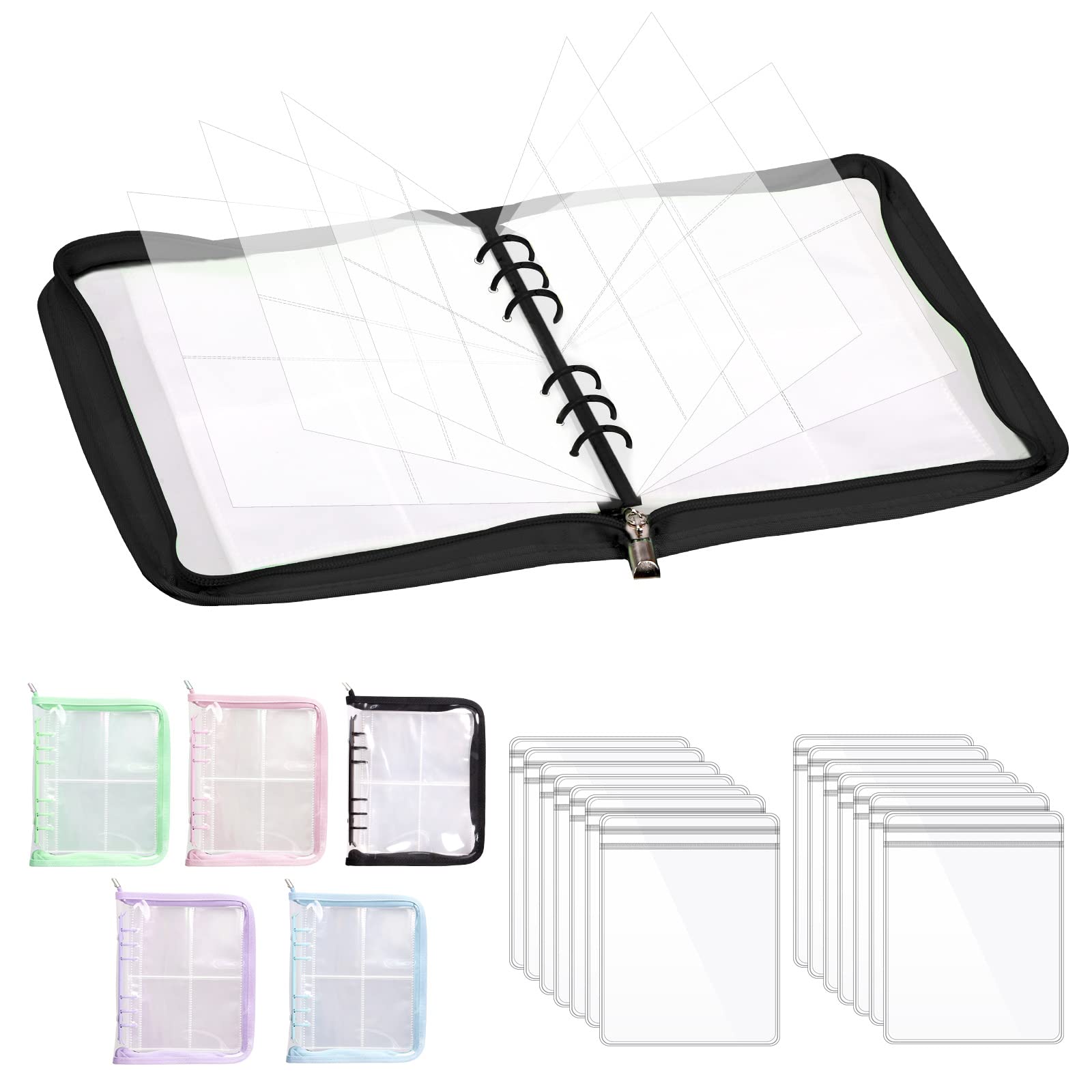 SwpeetSwpeet 81Pcs Black Jewelry Organizer, Transparent Jewelry Storage Zip Book Set with Anti-oxidation Pocket, Clear Binder Zip Bag with Small Anti Tarnish Pouches for Necklaces Earrings Rings Bracelet