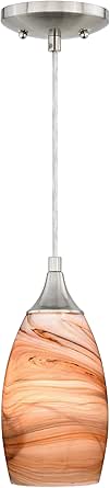 VAXCEL Milano Satin Nickel Mini Pendant Ceiling Light Amber Swirl Glass