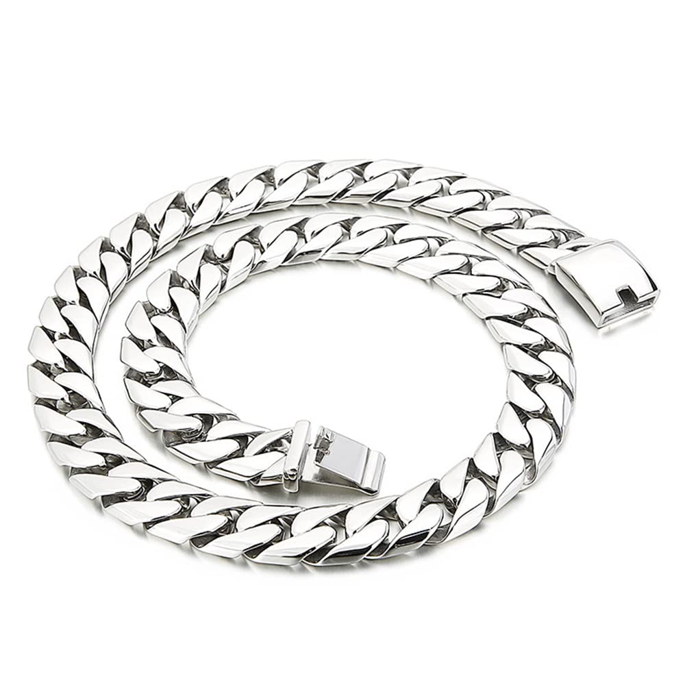 Qiaonitu Collana da uomo in acciaio inox con catena barbazzale cubana da 20 mm, stile punk rock, hiphop, biker, argento lucido