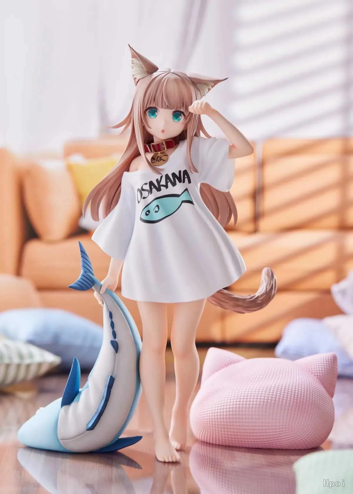 Kawaii Cat Girl Kinako Figure with Blue Fish - 19cm -3 Kawaii Cat Girl Kinako Figure with Blue Fish - 19cm -3