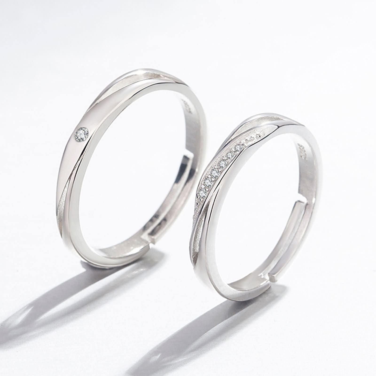 Anelli Fidanzamento Regolabili Coppia con Incisione Personalizzata Argento 925, Rotondo Semplice con Zirconia Cubica, Coppia Fedi Nuziali Argento