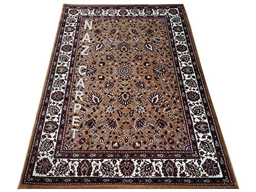 Image of Kashmiri Traditional Woollen Carpet with Advanced 1 Inch Thickness & Classical Look 180x275cm (6x9 Feet) Color Gold