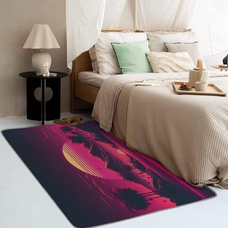 Miniatura 3 de Vaporwave Rug - Alfombra de neón para sala de estar, dormitorio, montaña y puesta de sol de 4 x 6 pies, lavable, antideslizante y suave, no