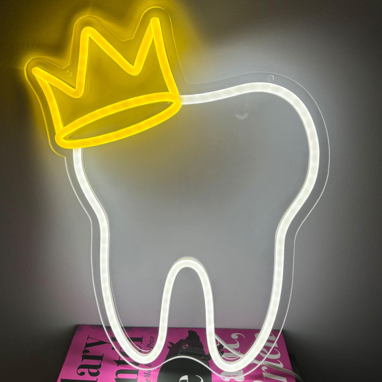 Tooth Neon Sign with Crown LED Neon Sign Tooth Decor Dental Office Light Dentist Accessories Decoration,LED Neon Signs for Dentistry Wall Decor Business Sign Gift,35x27CM - Image 2