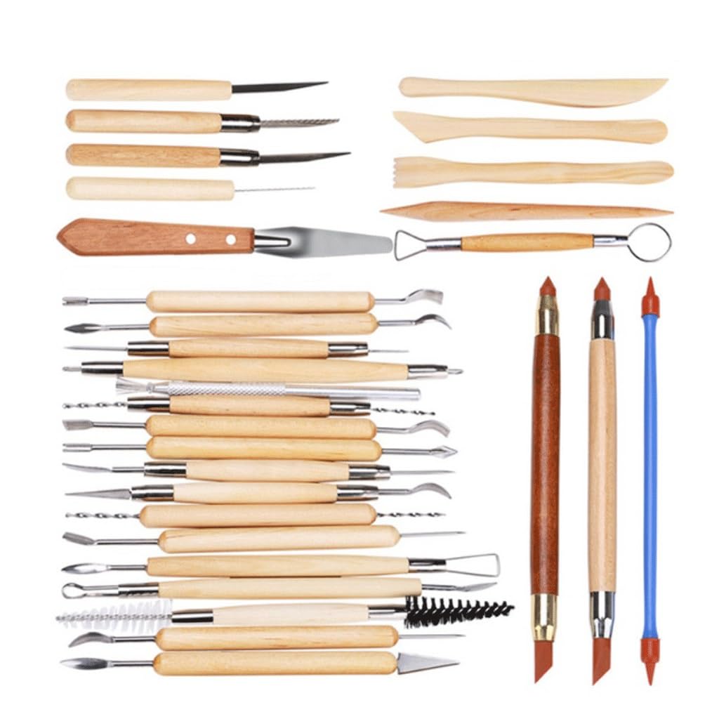 30-Teiliges Werkzeug-Set, Töpferwerkzeuge, Ton, Bildhauerei, Schnitzerei, Modellierung, Zierleisten-Werkzeug-Set, Keramik-Handwerk, Holz-Ton-Werkzeuge Für Töpfer