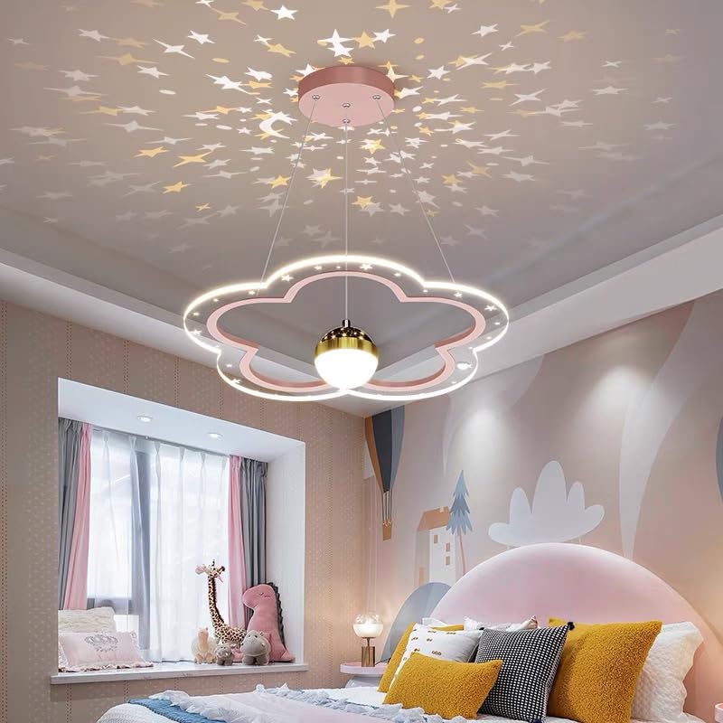Lustre moderne fleur rose LED dimmable pour illuminer et décorer une chambre de fille