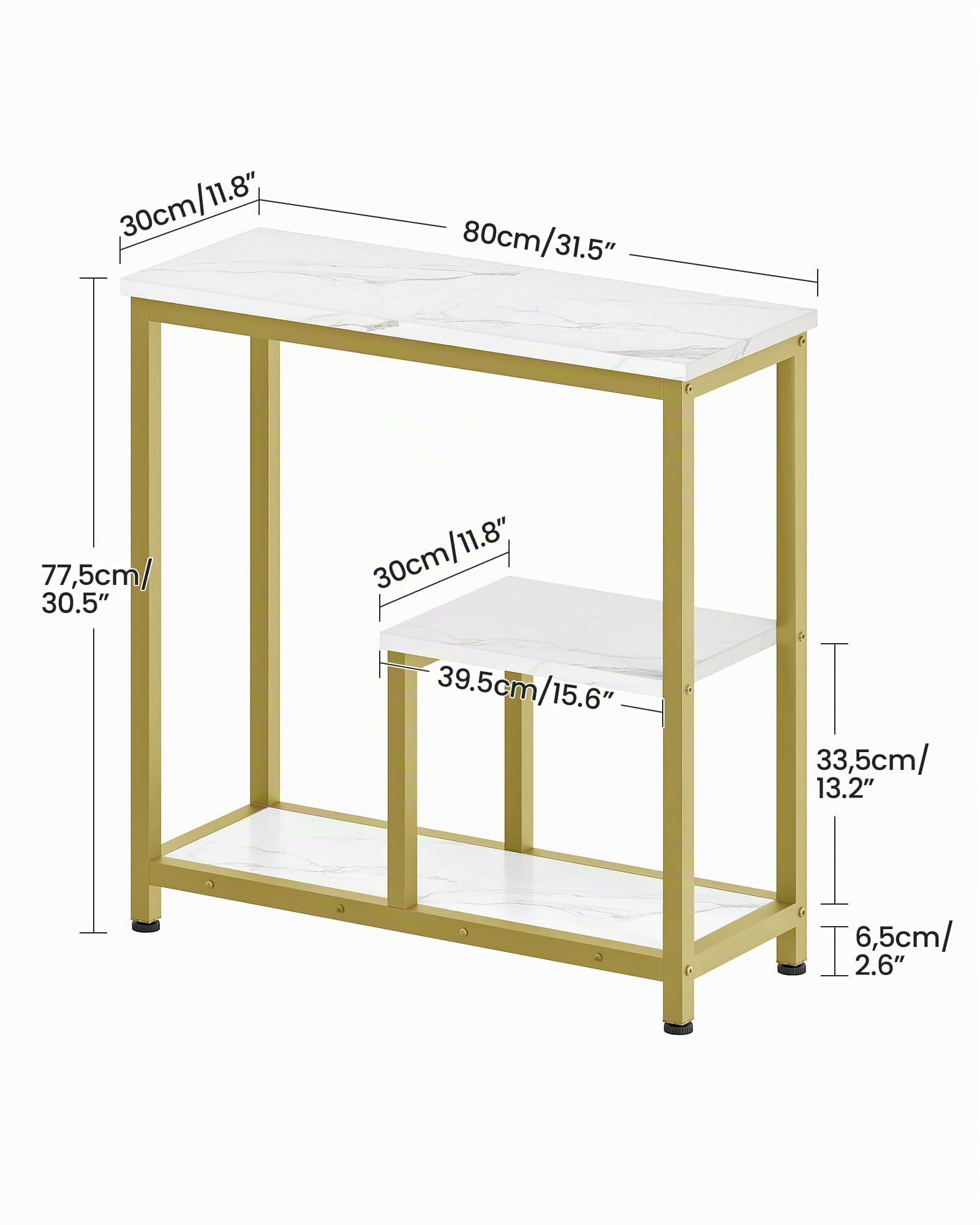 CHOEZON Konsolentisch, 3-stufige Eingangskonsole, moderner Beistelltisch, mit Marmorstrukturfurnier, Metallrahmen, für Eingangsbereich, Wohnzimmer, Flur, Esszimmer, Marmorweiß und Gold DTXG03DJ