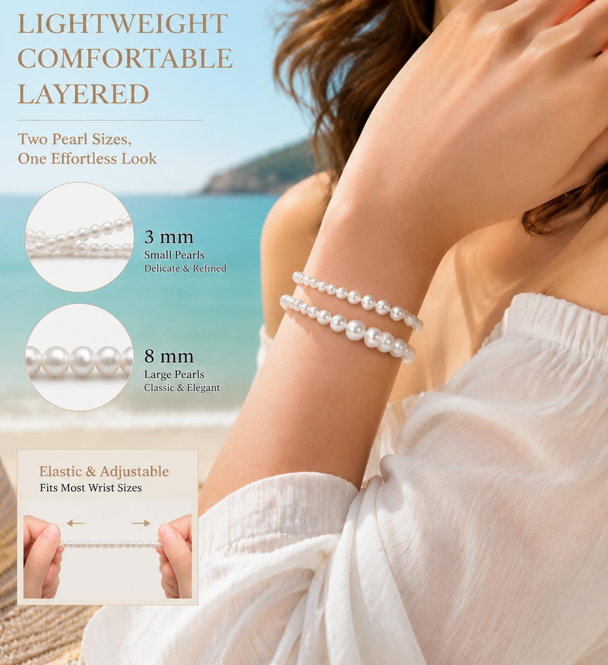 Pearl Bracelets for Women Dainty Baroque Pearl Bracelet White Bridesmaid Bridal Bracelet Wedding Jewelry Gifts for Mother Daughter Matching Outfits