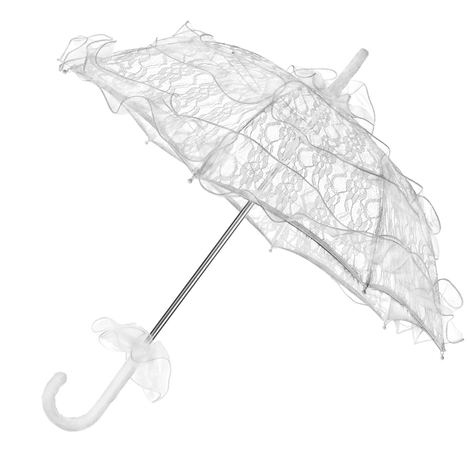 Hamibus Lace Umbrella for Tea Party, Vintage Parasol with White Floral Lace, Elegant Bridal Umbrella for Wedding, Garden Party & Victorian Photography