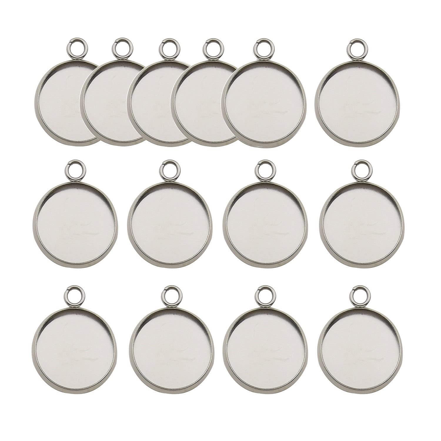 40 Pcs Fit 16mm Stainless Steel Round Blank Bezel Pendant Trays Base Cabochon Settings Charms for Jewelry Making (10164-16mm-40pcs)