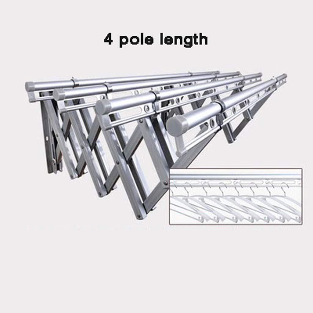Airer- Balcony Cloth Drying Rack Wall Mount Airer Accordion Expandable Retractable Clothes Air Drying Rack Fold Away 1.2m For Hanging Garments Floating Metal Shelves ( Color : Silver , Size : 4track )