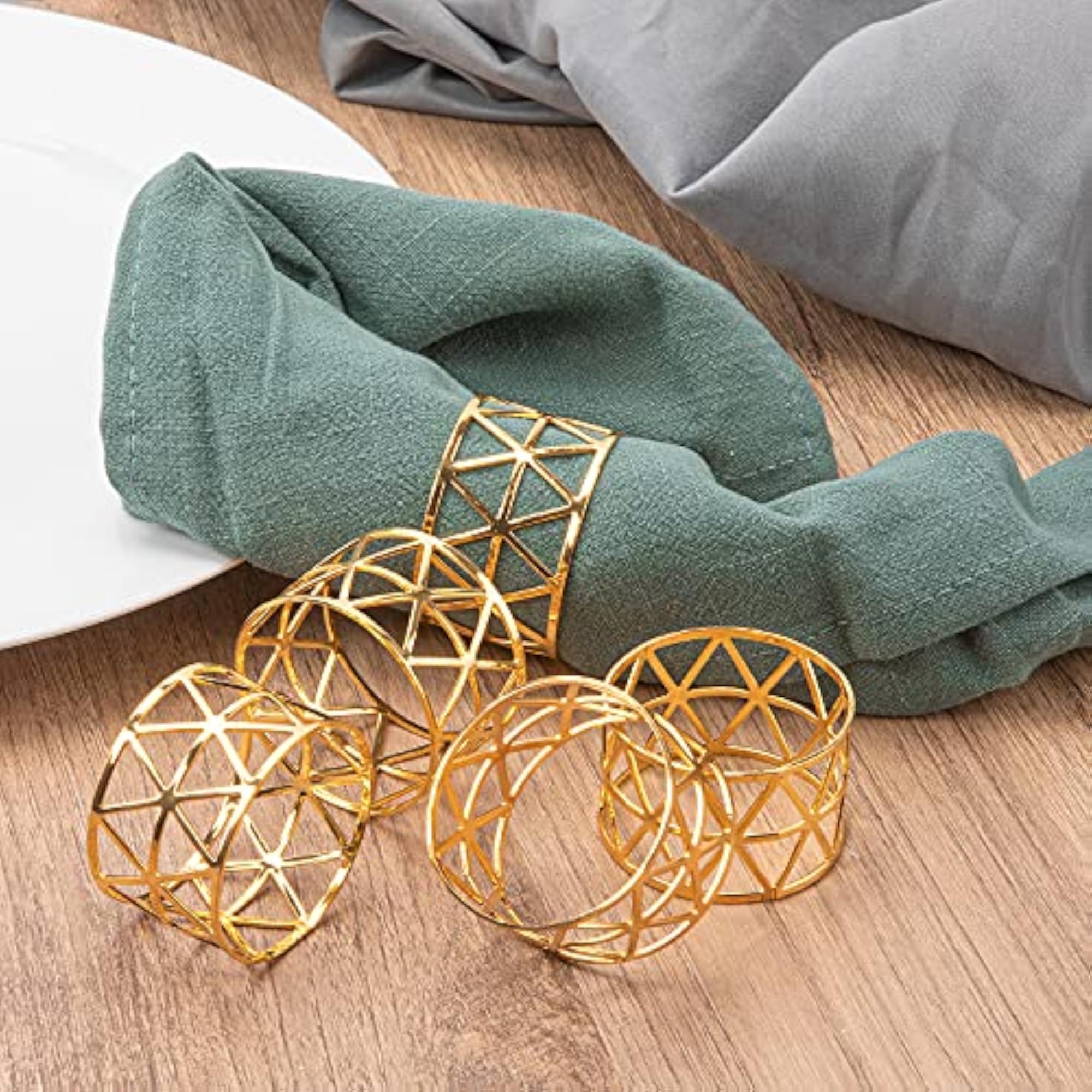 12PCS Gold Napkin Rings Set of 12, Metal Holder
