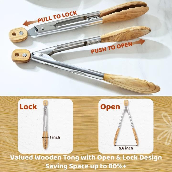 Edergoo Olive Wood Cooking Utensils Set, 5 PCS Wooden Spoons for Cooking Includes Stainles - image 2