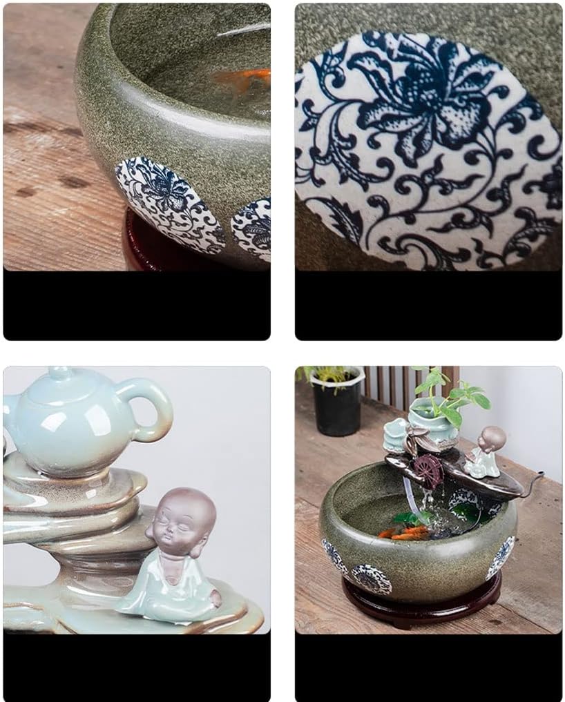Fish Bowl Vase Chinese Style Ceramic Goldfish Bowl Home Circulation Flow Water Fountain Small Fish Bowl Office Living Room Ornamental Fish Culture Tank Small Fish Tank Starter Kit ( Color : B , Size :