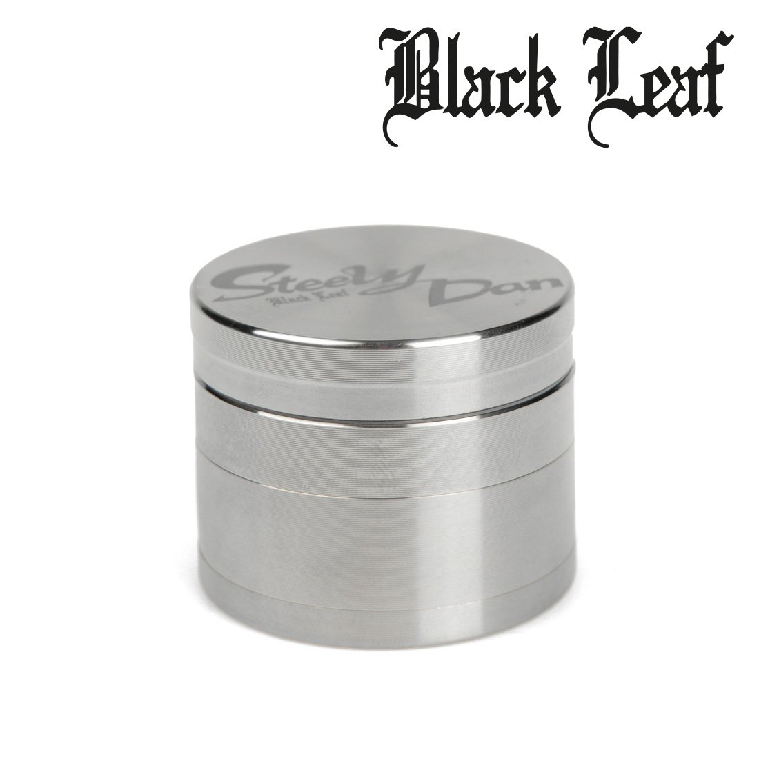 Black Leaf Steely Dan Grinder 4-teilig Ø 38mm | hochwertiger Crusher aus rostfreiem Stahl | Premium Grinder mit Reißverschlusstasche | Höhe 32mm