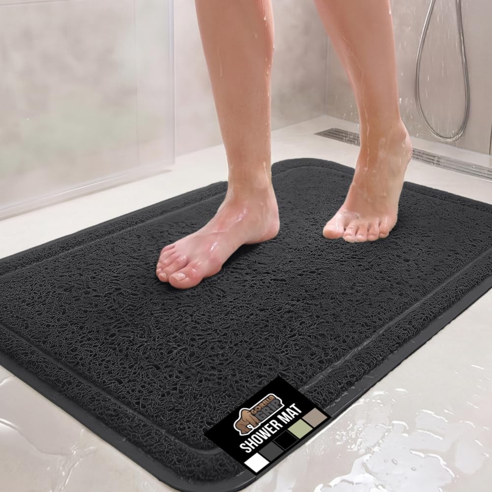 GORILLA GRIP Exfoliating Bath and Shower Mat, Textured Backing, 30x16 Black