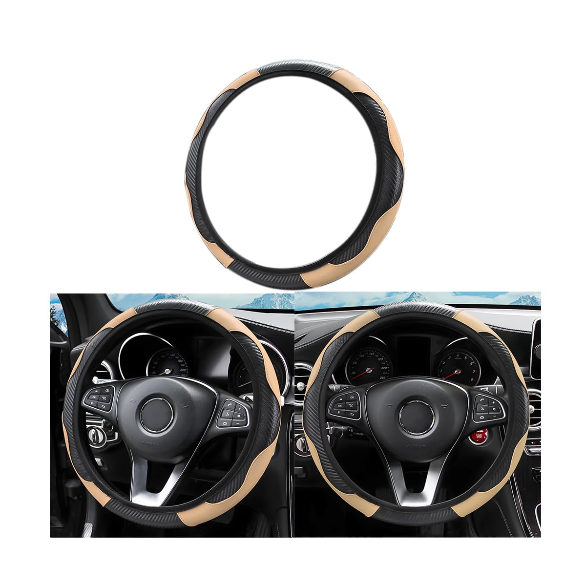 CGEAMDY Coprivolante Auto Universale, Antiscivolo Traspirante Volante Cover in Pelle Microfibra, Diametro 37-38cm Cuciture Elasticizzato Colore Volante Protettore, Accessori Auto Interno (Borgogna