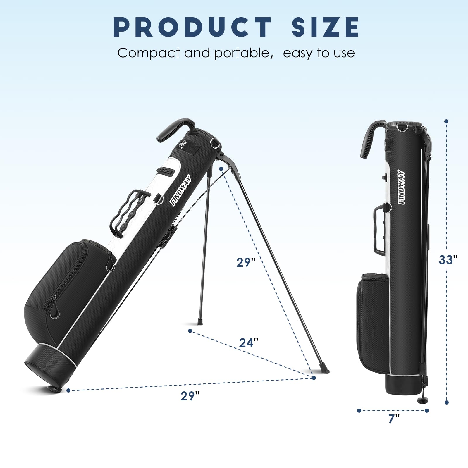 Findway Golf Stand Bag mit verstellbaren Schultergurten, 2-Wege-Teiler, 2 Taschen, leicht zu tragende Bleistift-Golftragetasche für Männer und Frauen