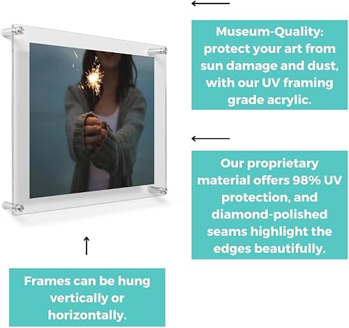 Miniatura 4 de Wexel Art - Marco flotante de acrílico transparente con doble panel de 12 x 10" para fotos de 5 x 7"