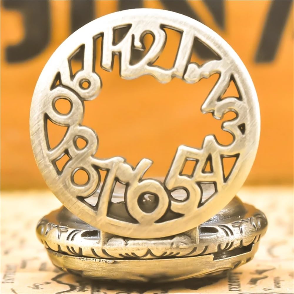 Collana con Orologio da Tasca Compatto e Delicato in Bronzo Numeri Arabi, Piccolo Regalo