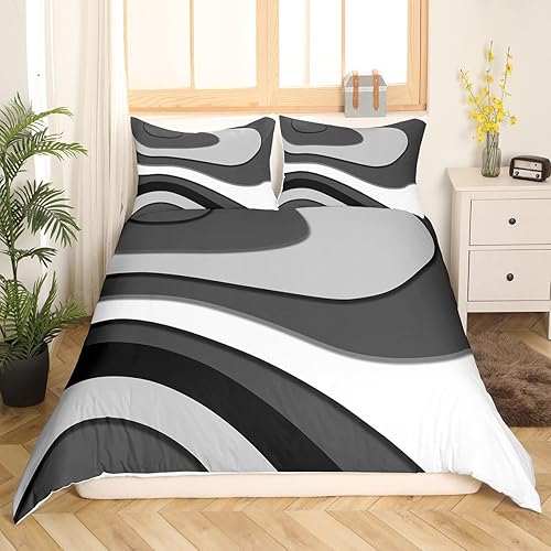 Miniatura 2 de Funda de edredón tamaño Queen, color negro, blanco, gris, con diseño de remolinos geométricos, para niños, niñas, adolescentes, juego de ropa de