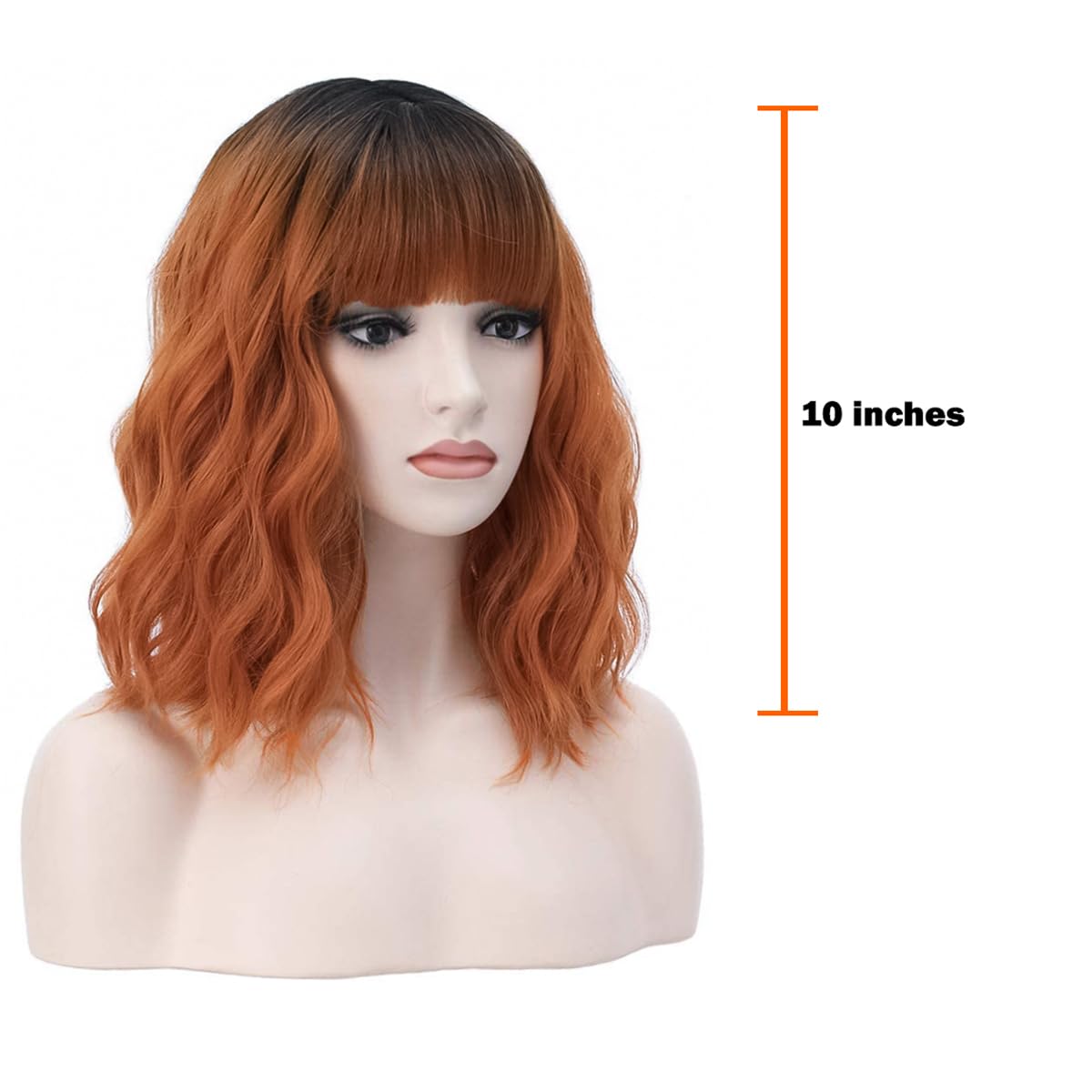 PORSMEER Short Ombre Coppre Red Wavy Bob Wig with Fringe Natural Looking Synthetic Hair Wigs for Women Ladies Party Or Daily Wear 12inch - Image 4