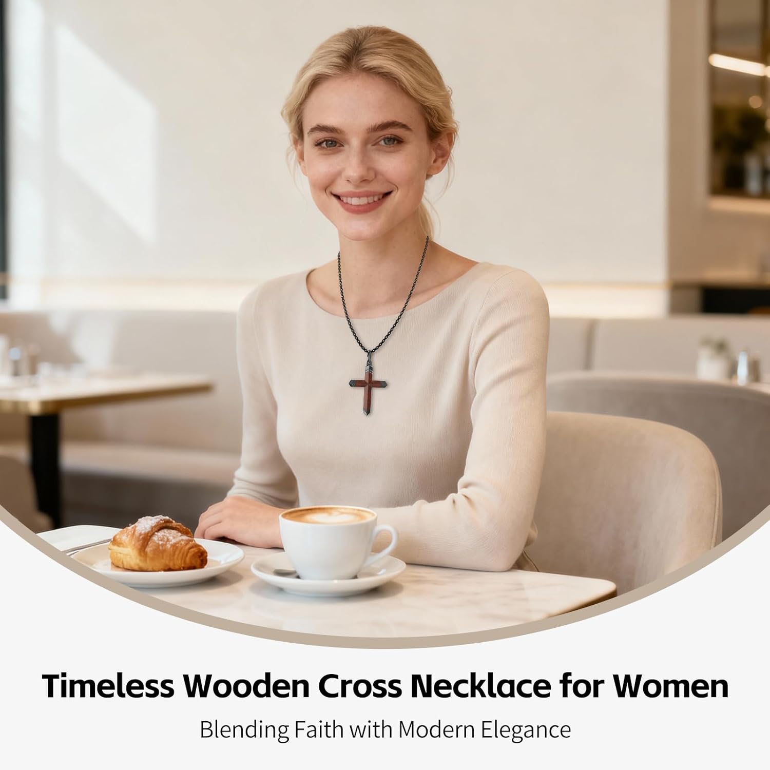 Wooden Cross Necklace for Men and Women 304L Stainless Steel Durable Snag-Free Box Chain with Reinforced Clasp Christian Gift for Dad/Son/Husband/Loves/Friends on Easter/Birthday/Father's Day - Image 4