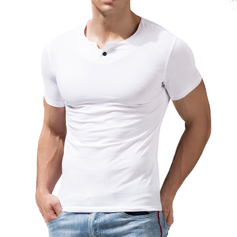 Buy Mens Cotton Muscle Slim Fitted Sport Henley TShirt with Button