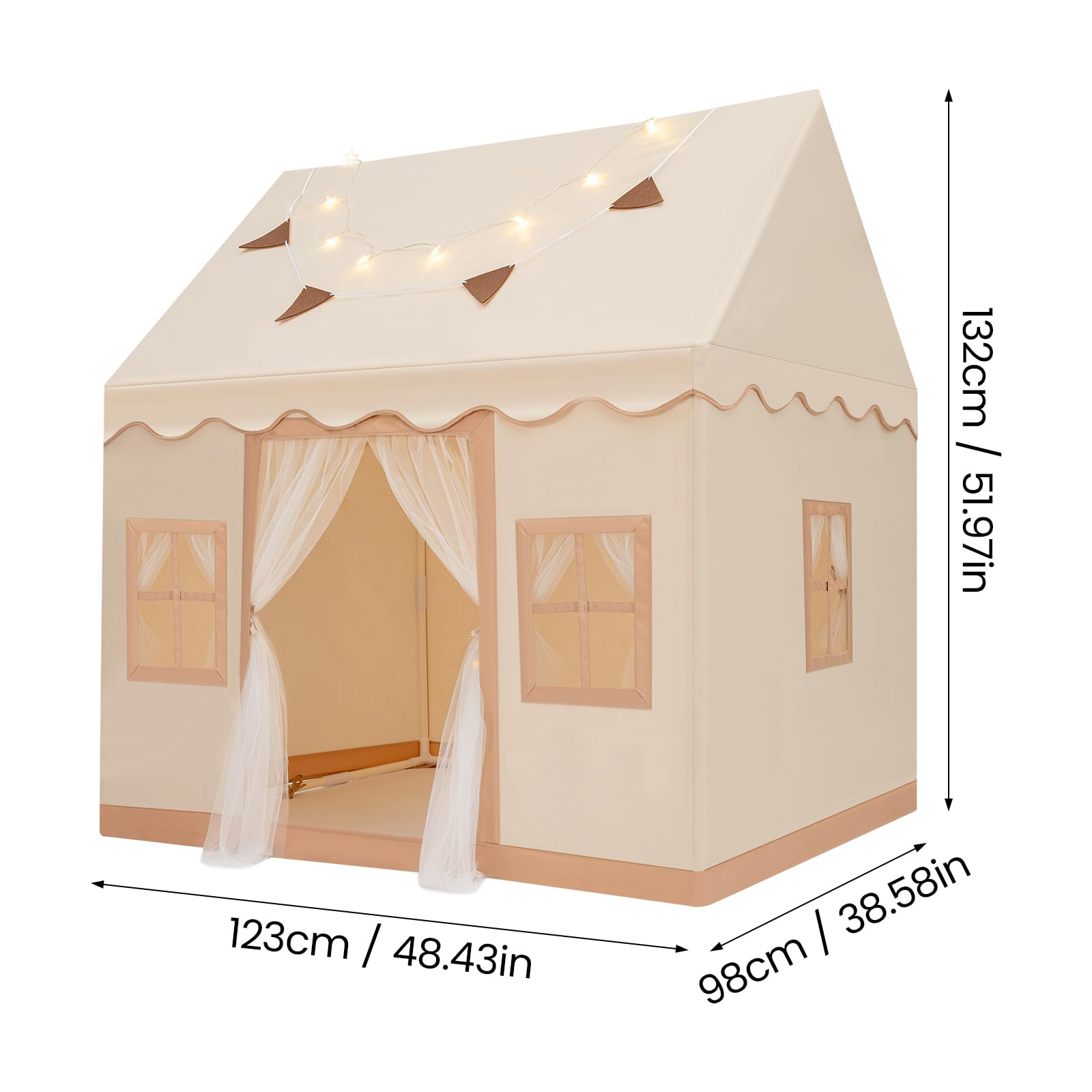 2-in-1-Kinderspielzelt mit zwei Vorhängen und Lichtern, großes Indoor-Spielhaus für Kinder, Spielzelt mit Sternenlichtern und Zubehör, einfach aufstellbares Spielzelt für Kleinkinder im Alter von 2 bi