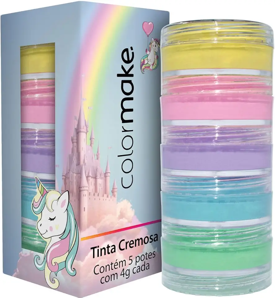 Pintura Facial Cremosa, Colormake, Unicórnio, 4 Gramas, 5 Cores Sortidas