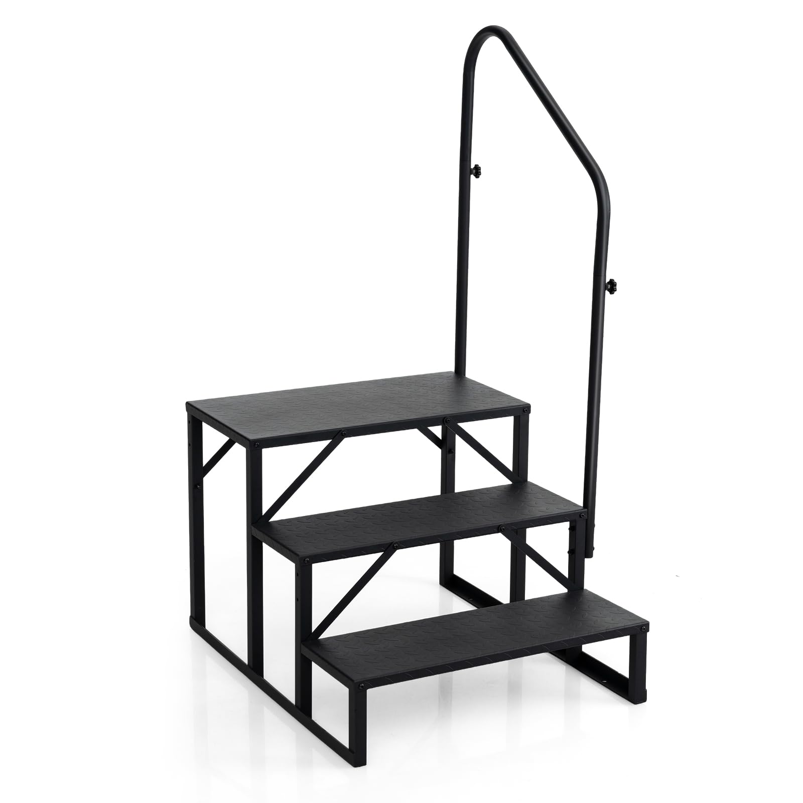 COSTWAY Scala a 3 Gradini per Camper, Gradini per Camper in Acciaio con Maniglia Regolabile Destra/Sinistra e Piattaforme Antiscivolo, Portata 300 kg, Scale Portatile per Vasca, Camper, Casa e Animali