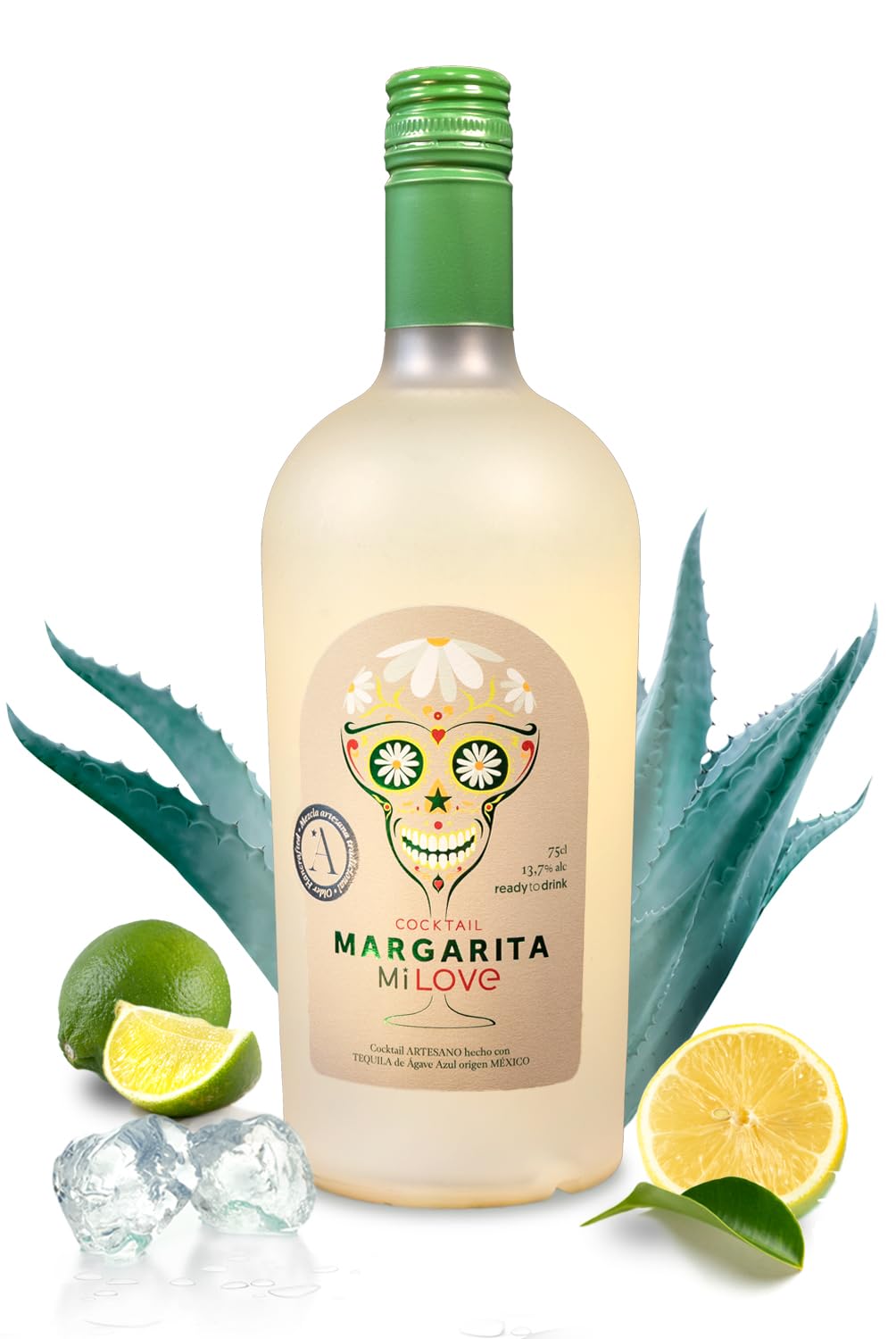 MiLove Margarita – Cóctel Premium, artesano y natural, elaborado con tequila Agave azul (México), limón mediterráneo, licor triple seco y jarabe simple – 75 cl.