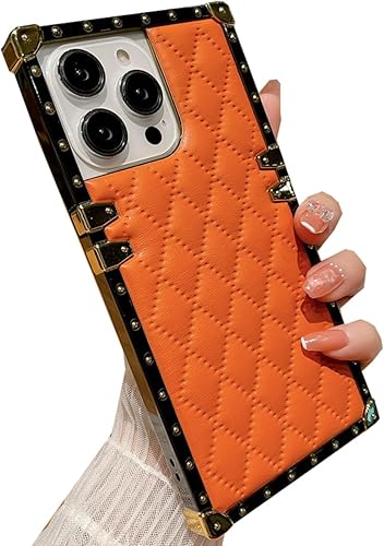Changjia Funda para iPhone 15 Pro Max con borde cuadrado para mujer, bonita decoración dorada de lujo, TPU suave, a prueba de golpes, piel