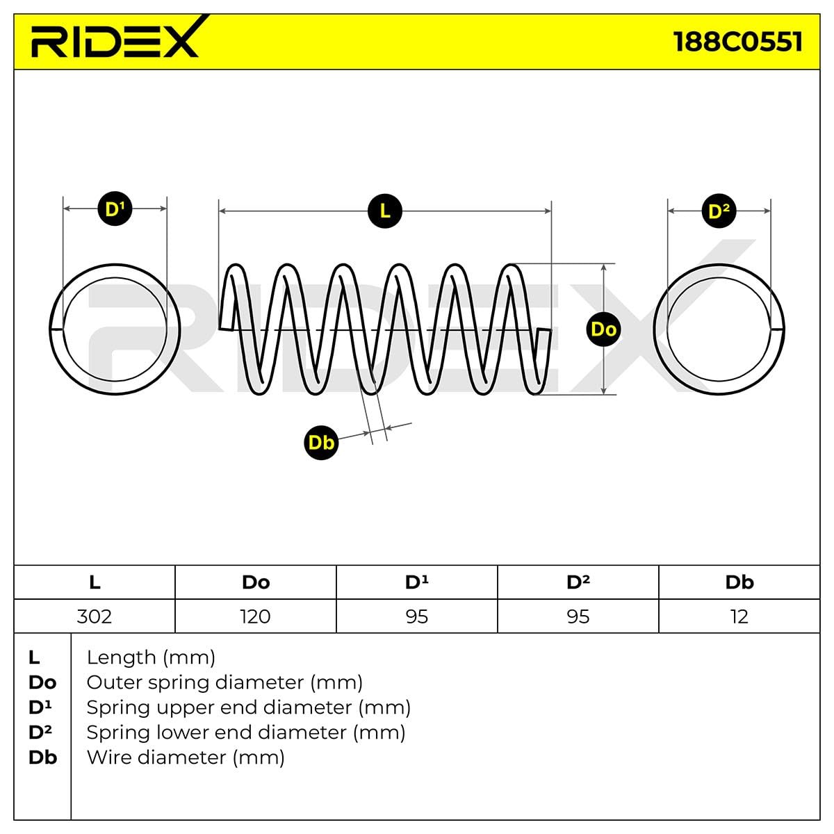 RIDEX 188C0551 2x Muelle de suspensión Eje trasero