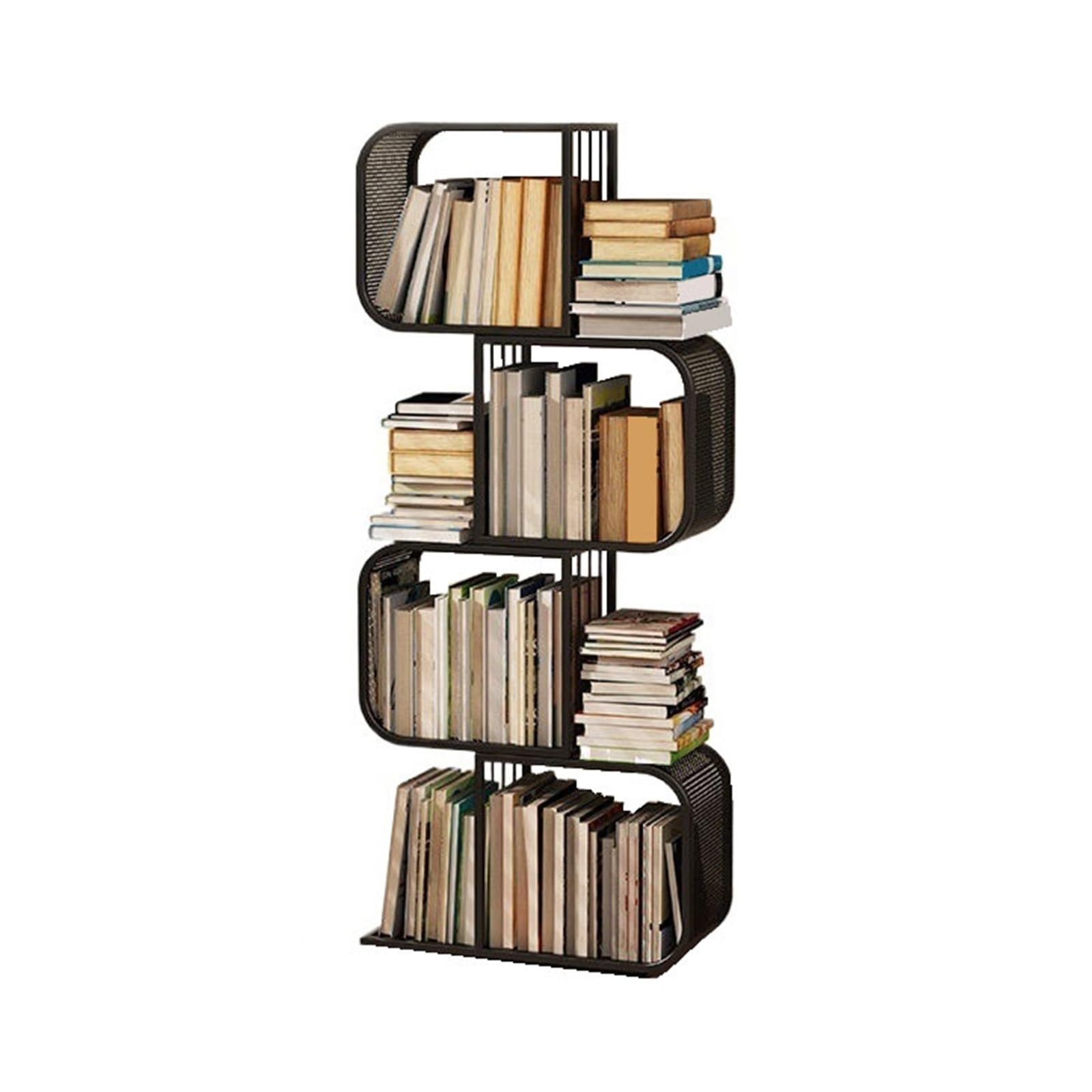 ZYYANSHOP Bookshelf Creative Bend Geometric Shapes Standing Bookshelf Industrial Style Iron Storage Display Stand(Black)