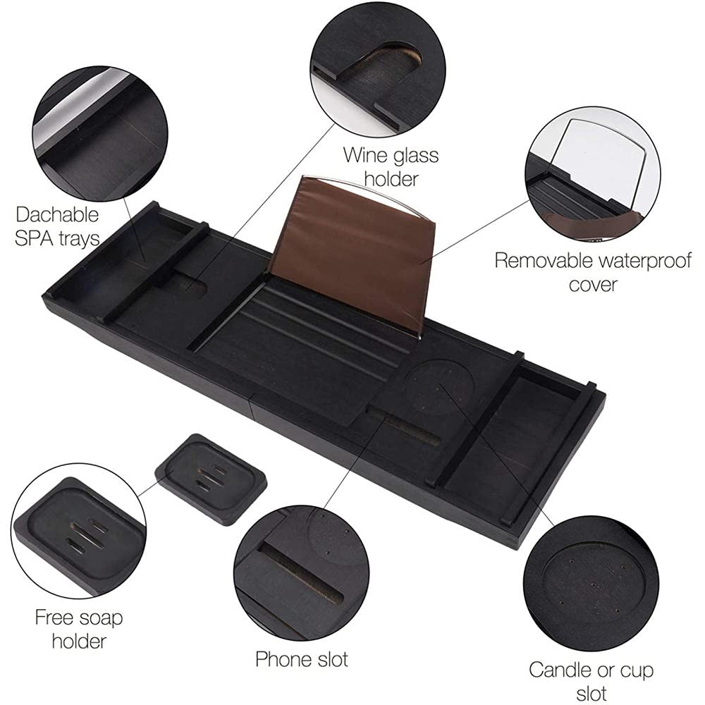 Bandeja de bambú para Carrito de bañera, Bandeja de baño Extensible diseñada con bambú de Primera Calidad, para un baño Lujoso, como Regalo para los Seres Queridos