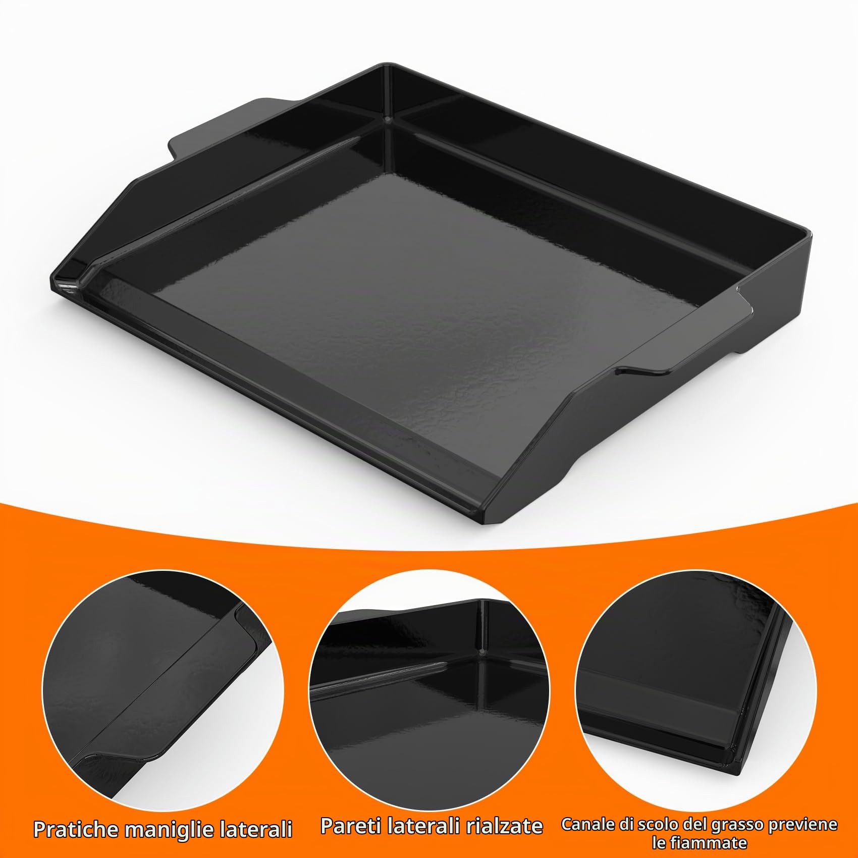 Onlyfire Piastra per Barbecue in Ghisa Smaltata, Piastra Grill Universale con Rivestimento Antiaderente e Pareti Laterali Extra Alte per Griglia a Gas e Fornello, 47.2 x 35.5 cm