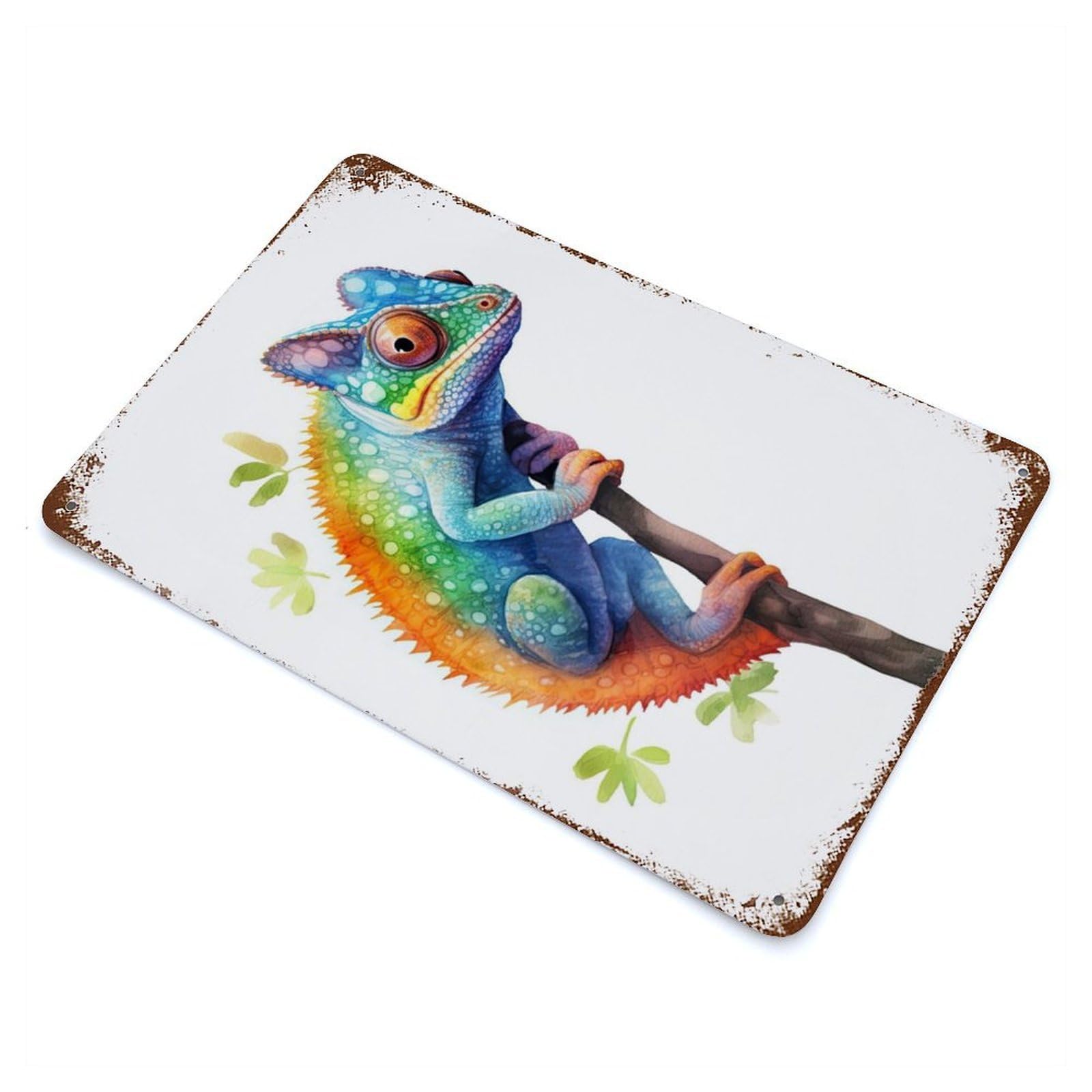 Watercolor Chameleon Art Decorative Tin Sign 11.8"x7.9", for Bistro, Counter And Cafe Decor, Retro Wall Decor
