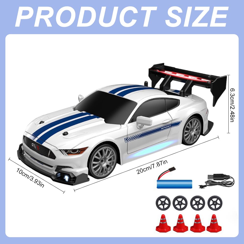 Drift zdalnie sterowany samochód, samochód wyścigowy 1:24, mini RC Drift Car 2,4 G, zabawka samochodowa z pilotem zdalnego sterowania i światłem LED, 4WD 30 km/h, zdalne sterowanie, mini samochód RC