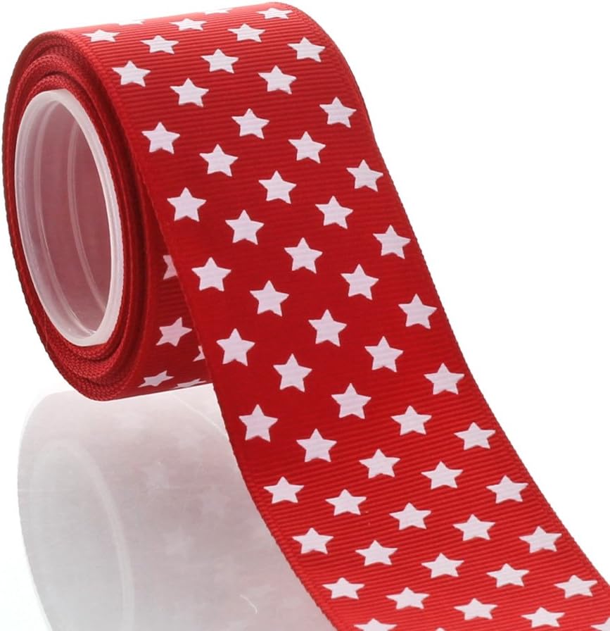 1.5" Red with White Stars Grosgrain Ribbon 100yd