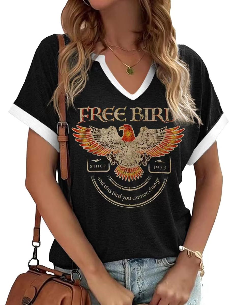 Vintage Rock Band T Shirt for Women Fashion Musical Tees Casual Sexy Notched V-Neck T Shirts Country Music Short Sleeve Tees…