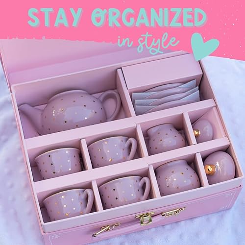 Miniatura 10 de Juego de té de porcelana para niñas, juego de fiesta de té blanco y floral para niños I Complete juegos de té para niños con estuche de transporte,
