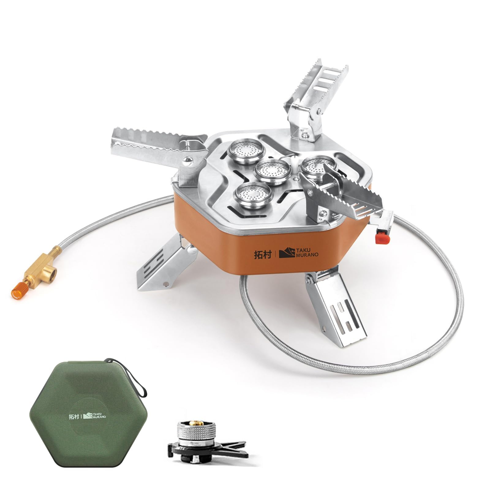 Réchaud de camping au butane portable pliable 12800 W avec étui de transport, allumage électronique, mini réchaud pour camping, randonnée, randonnée et pique-nique (marron foncé)