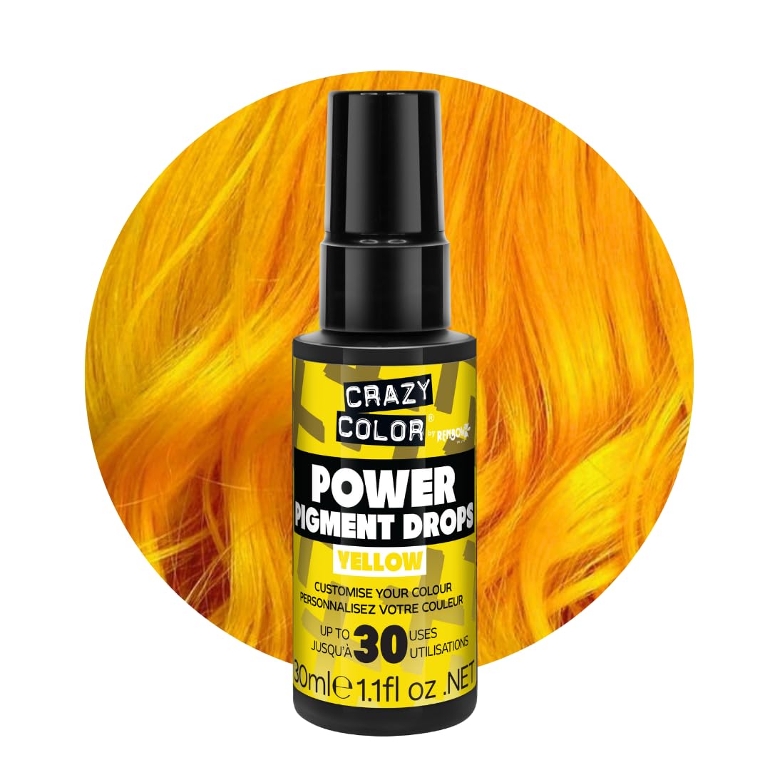 Crazy Color Yellow Power Pigments 30 Uses | Ultra Concentrated Pigments, Custom Toner & Semi-Permanent Dye from Home | Vegan Formula | No Bleach or Ammonia | 30ml